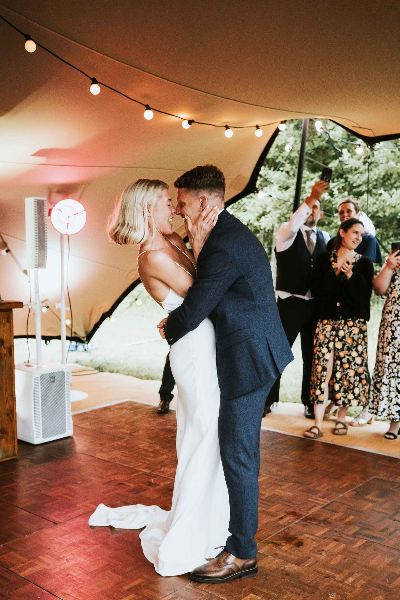 First dance under festoon lights